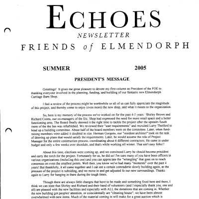 Elmendorph Echoes, Summer 2005