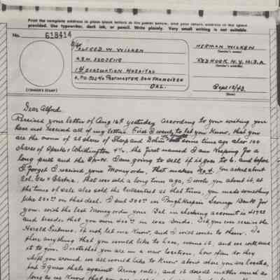 V-Mail Letter from Herman Wilken to Alfred Wilken, 1943