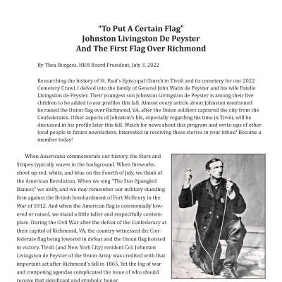 Blog Post: “To Put A Certain Flag” Johnston Livingston De Peyster And The First Flag Over Richmond