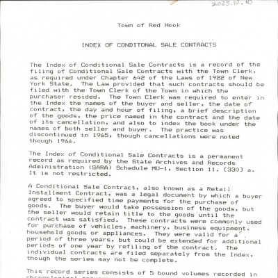Index of Conditional Sale Contracts - Town of Red Hook