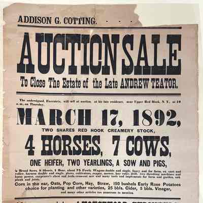 Andrew Teator Estate Auction Poster, 1892