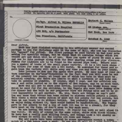 V-Mail Letter from Herbert C. Wilken, written by Ethel (Zotz) Wilken) to Alfred W. Wilken, 1942