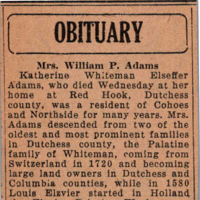 Mrs, William P. Adams Obituary Article