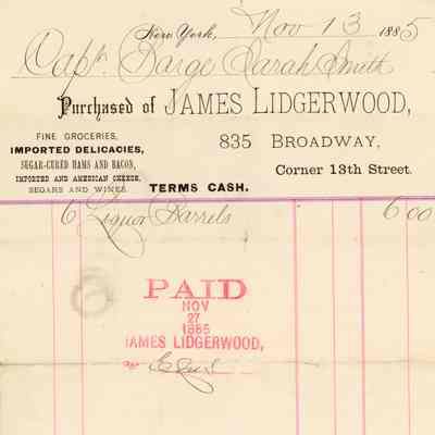 James Lidgerwood Receipt, 1885