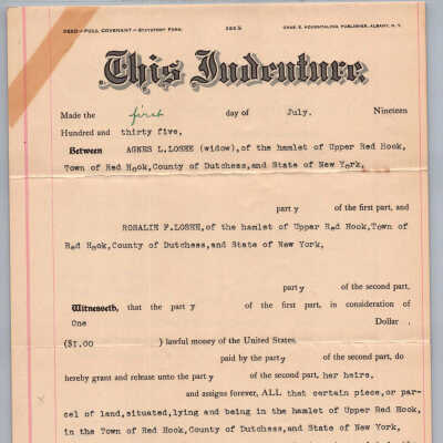 Deed to Thomas House, from Agnes L. Losee to Rosalie F. Losee, July 1, 1935.
