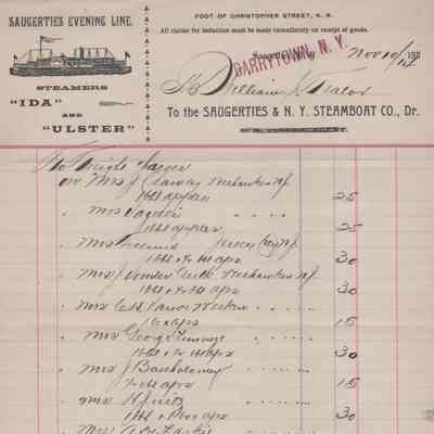 Saugerties & N.Y. Steamboat Co. Evening Line, Invoice, 1914