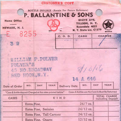 Beer and Liquor Receipts - 1956 Pulver Store and Garage