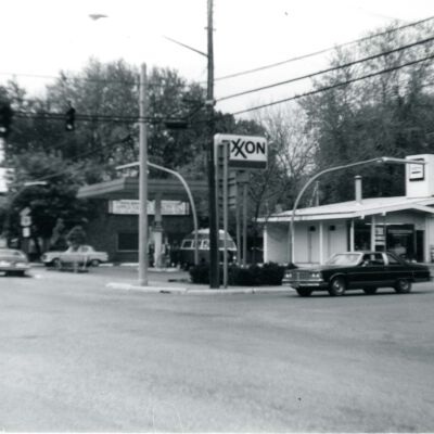 Exxon Gas Station on corner of Broadway and West Market Street