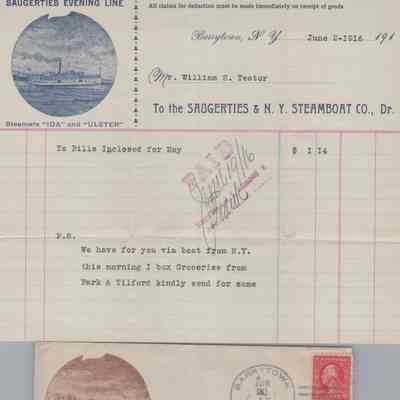 Envelope and receipt from Saugerties & N.Y. Steamboat Co, 1916