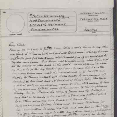 V-Mail Letter from Herman Wilken to Alfred W. Wilken, 1943