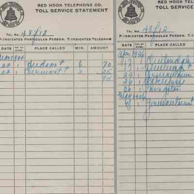 Receipts from the Red Hook Telephone Co., 1924 & 1926