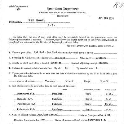Red Hook Post Office Topographical Information Request