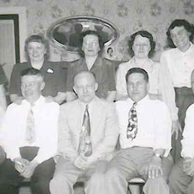 Family group at Mary and Russel Clum's 25th wedding anniversary, 1955