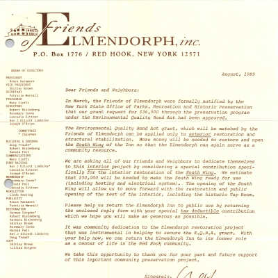 FOE donation letter, 1989