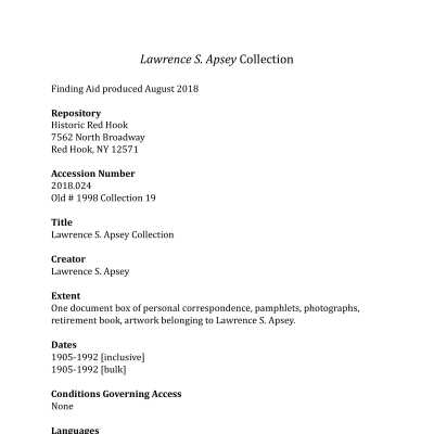Lawrence Apsey Collection - Finding Aid