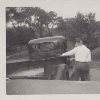 Charles Sr. and Charles Jr. Riddleburgh with pickup truck, 1949