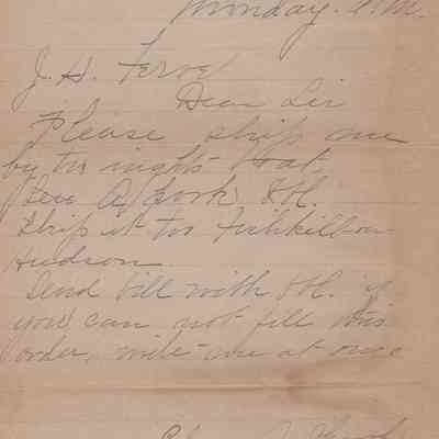 J. H. Feroe Letter, 1899