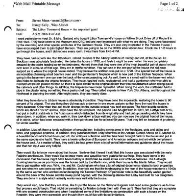 Hendrick Martin House history correspondence, 2006