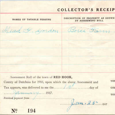 Tax Collector’s Receipt, Boise Farm, 1917
