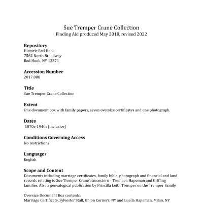 Hapeman/Tremper/Griffing family papers - Finding Aid
