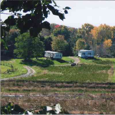 View of worker housing at Mead Orchards Farm