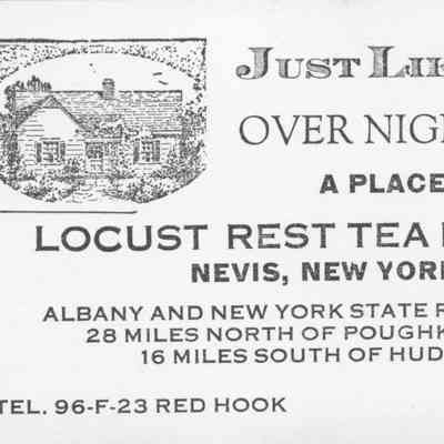 Business card, Locust Rest Tea Room, Nevis, N.Y.
