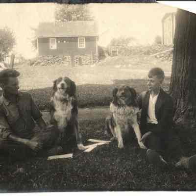 Gordon Mead and brother Philip with two dogs at Mead farm