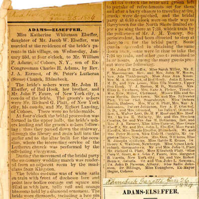 Wedding announcement of Katherine Whiteman Elseffer to William P. Adams