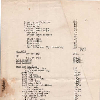 Mead Farm Search: Valuation of a farm, including its equipment, inventory and horses, approx. 1916