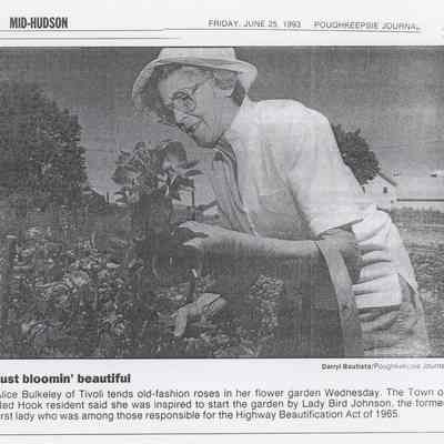 Alice Bulkeley in her flower garden, 1993