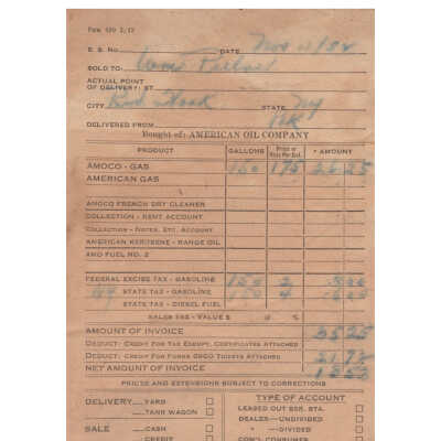Auto Supply Receipts - 1952 Pulver Store