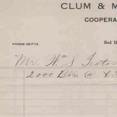 Clum & Moore Teator Receipt 1927