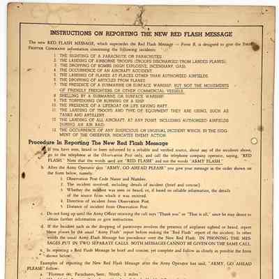 Instructions on Reporting The New Red Flash Message, WW II