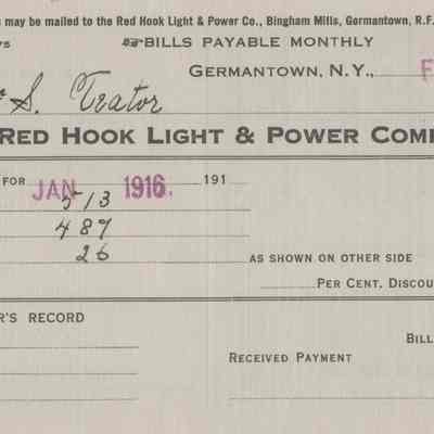 Bills from the Red Hook Light & Power Company, Dr., 1914, 1916, 1924