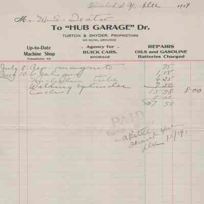 Invoice from "Hub Garage", 1914
