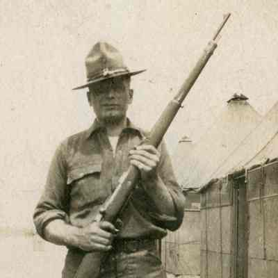 Roland A'Brial with rifle, WW I