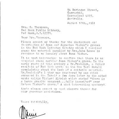 Letter from Richard Davis to Mrs. C. Thompson, 1981
