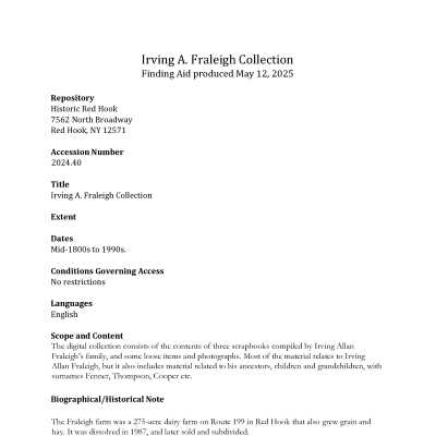 Finding Aid for Irving A. Fraleigh Collection