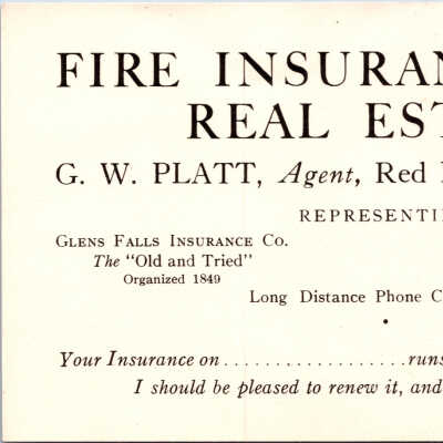 G. W. Platt, Insurance Agent Advertisement