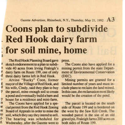 Clippings, 1991-1992 about Irving Fraleigh's challenges to keep farm