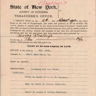 1903 sale of Smith Dairy Farm parcel to Irving Fraleigh
