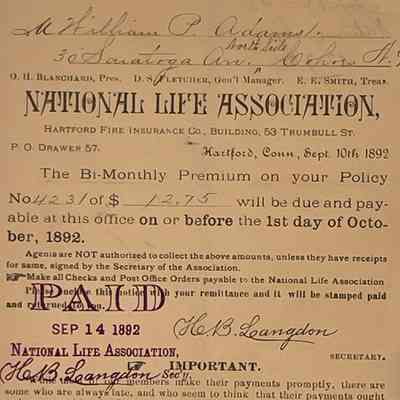 Adams Life Insurance Premium Payment Stub