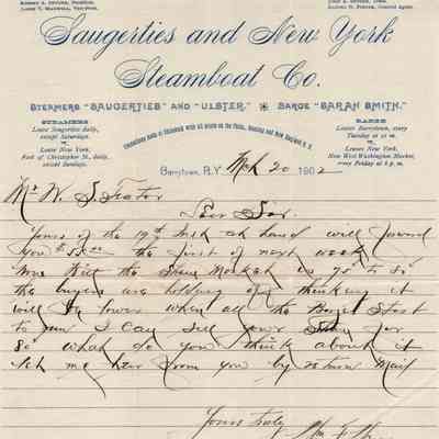 Letter and envelope to W. S. Teator from Saugerties & New York Steamboat Co., 1902
