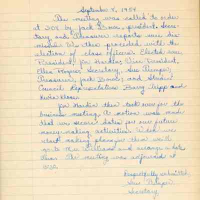 Student Government Meeting Minutes - 1954