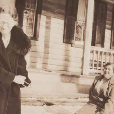 Fanny K. Fraleigh and another woman pulling sled