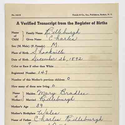 Charles Riddleburgh Jr. Birth Register