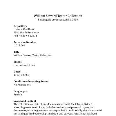 William Seward Teator papers - Finding Aid