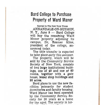 Bard to Purchase Ward Manor clipping