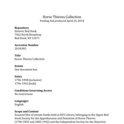 Horse Thieves Collection - Finding Aid and Container List