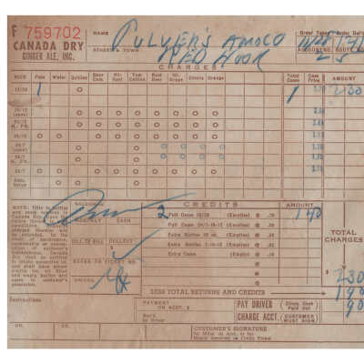 Soda Pop Receipts - 1952 Pulver Store